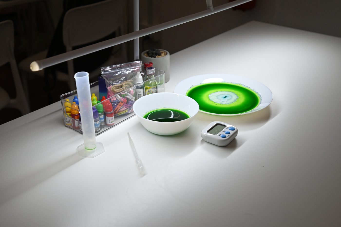 Science equipment laid out for a lesson